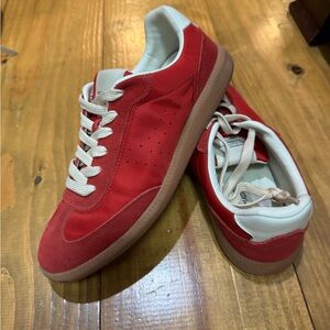 Steve Madden Red Suede & Textile Sneakers with Gum Sole